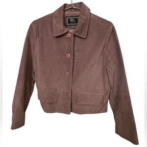 High End Etam Deep Pink Suede Leather Button Up Women's 10 Jacket